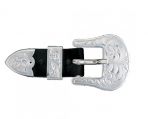 3/4" Clear Edge Engraved Silver Buckle Set